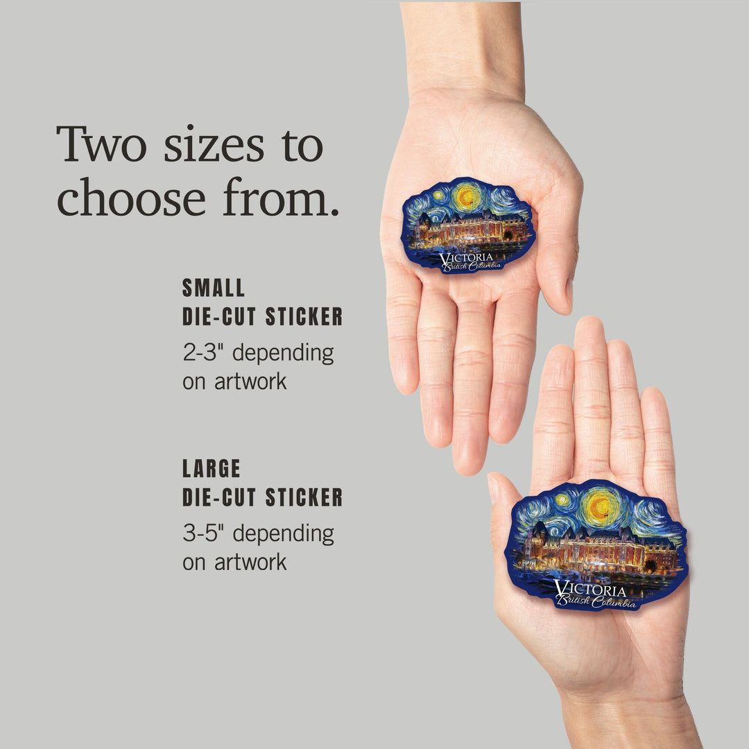 Victoria, BC, Starry Night, Contour, Lantern Press Artwork, Vinyl Sticker Sticker Lantern Press