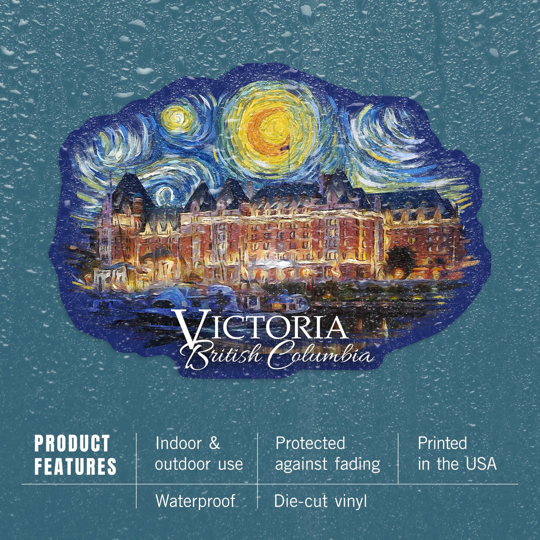 Victoria, BC, Starry Night, Contour, Lantern Press Artwork, Vinyl Sticker Sticker Lantern Press