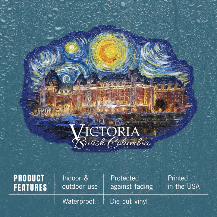 Victoria, BC, Starry Night, Contour, Lantern Press Artwork, Vinyl Sticker Sticker Lantern Press