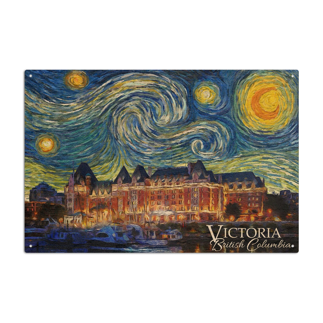 Victoria, BC, Starry Night, Lantern Press Artwork, Wood Signs and Postcards Wood Lantern Press 10 x 15 Wood Sign