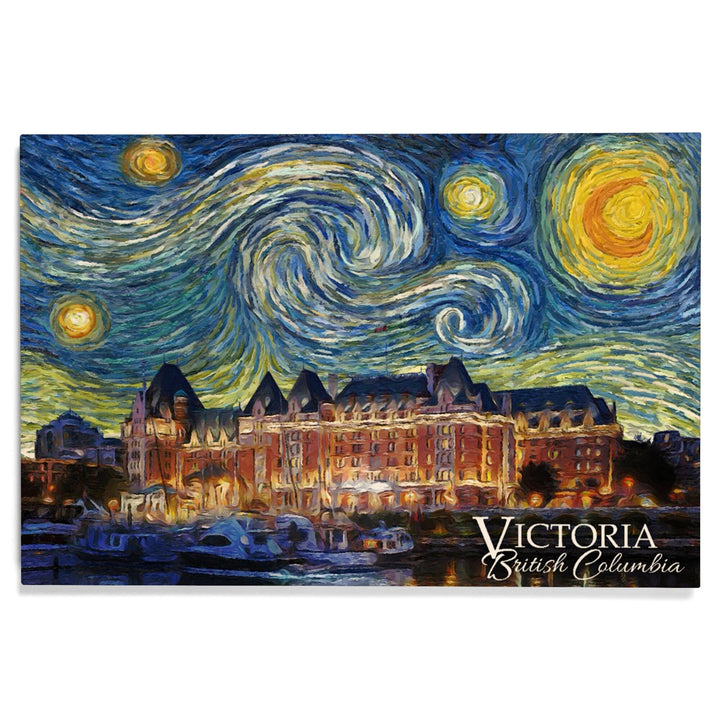 Victoria, BC, Starry Night, Lantern Press Artwork, Wood Signs and Postcards Wood Lantern Press