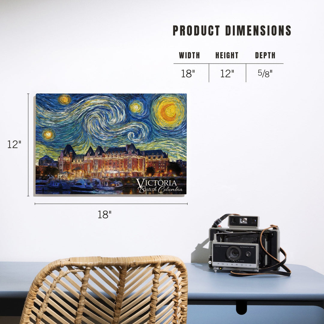 Victoria, BC, Starry Night, Lantern Press Artwork, Wood Signs and Postcards Wood Lantern Press