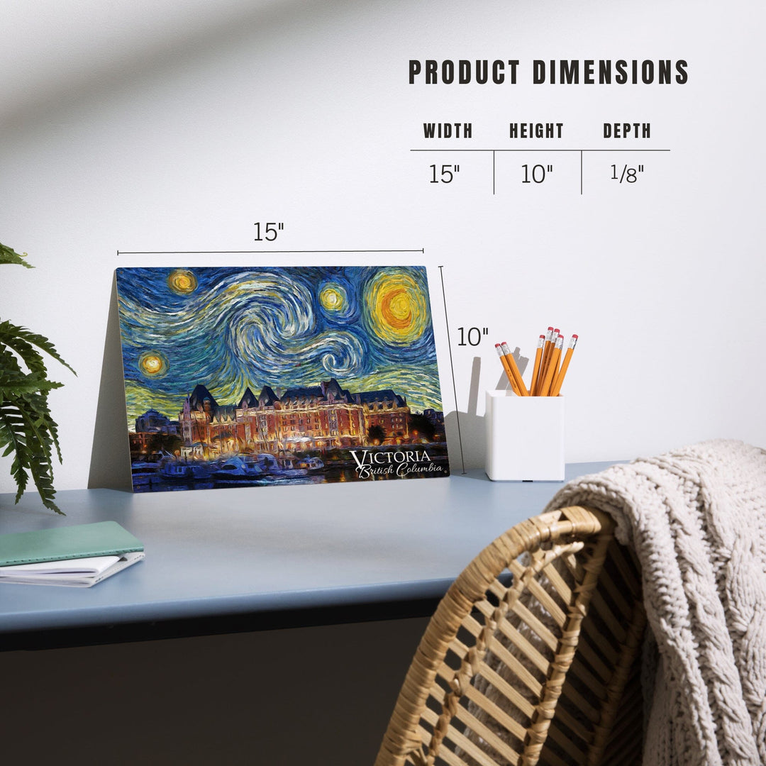 Victoria, BC, Starry Night, Lantern Press Artwork, Wood Signs and Postcards Wood Lantern Press