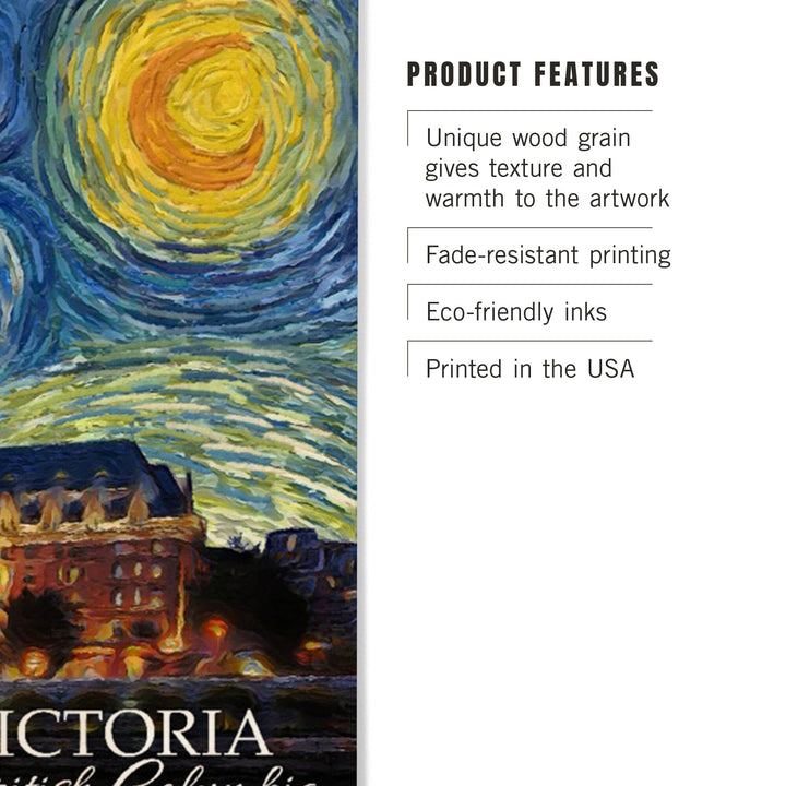 Victoria, BC, Starry Night, Lantern Press Artwork, Wood Signs and Postcards Wood Lantern Press