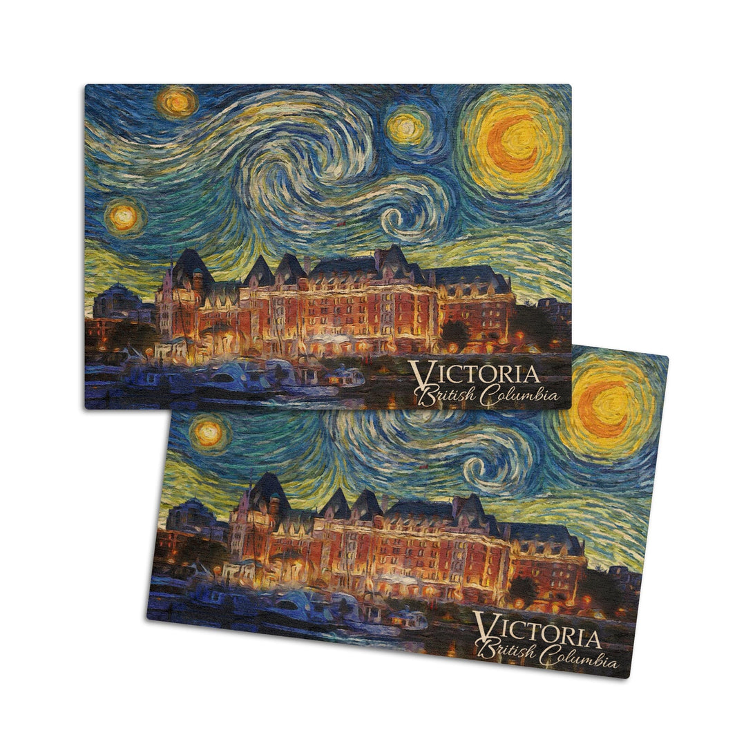 Victoria, BC, Starry Night, Lantern Press Artwork, Wood Signs and Postcards Wood Lantern Press 4x6 Wood Postcard Set