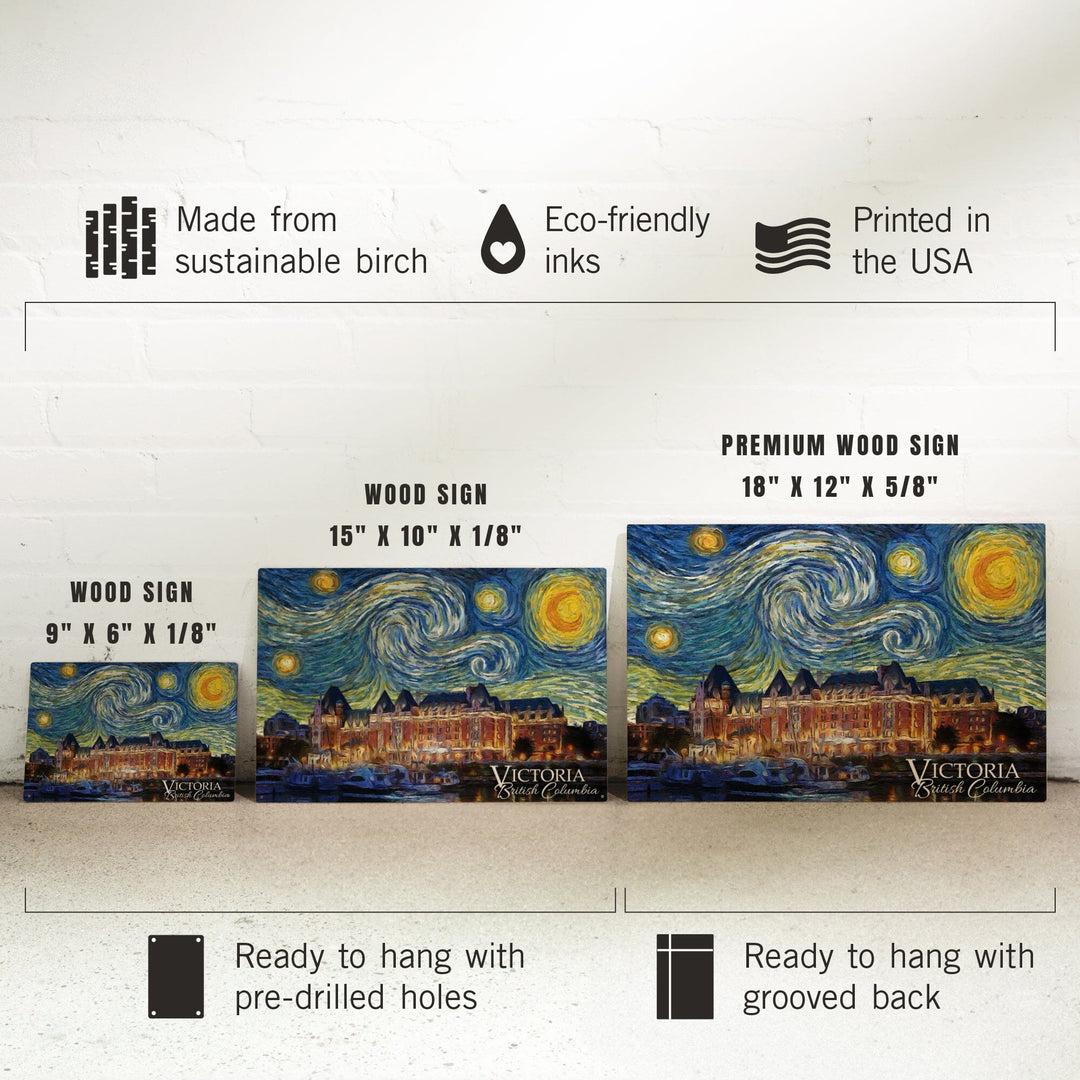 Victoria, BC, Starry Night, Lantern Press Artwork, Wood Signs and Postcards Wood Lantern Press