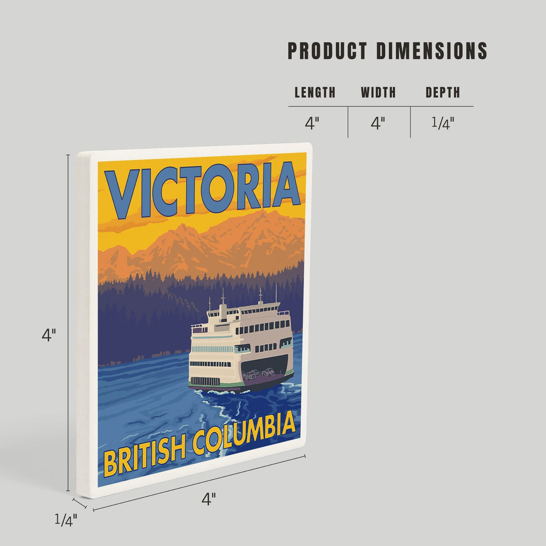 Victoria, British Columbia, Canada, Ferry and Mountains, Coasters Coasters Lantern Press