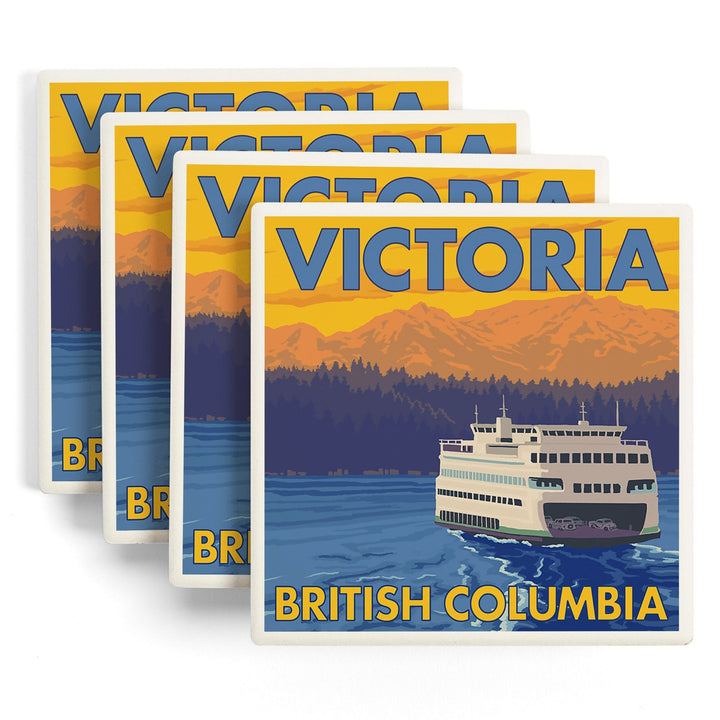 Victoria, British Columbia, Canada, Ferry and Mountains, Coasters Coasters Lantern Press