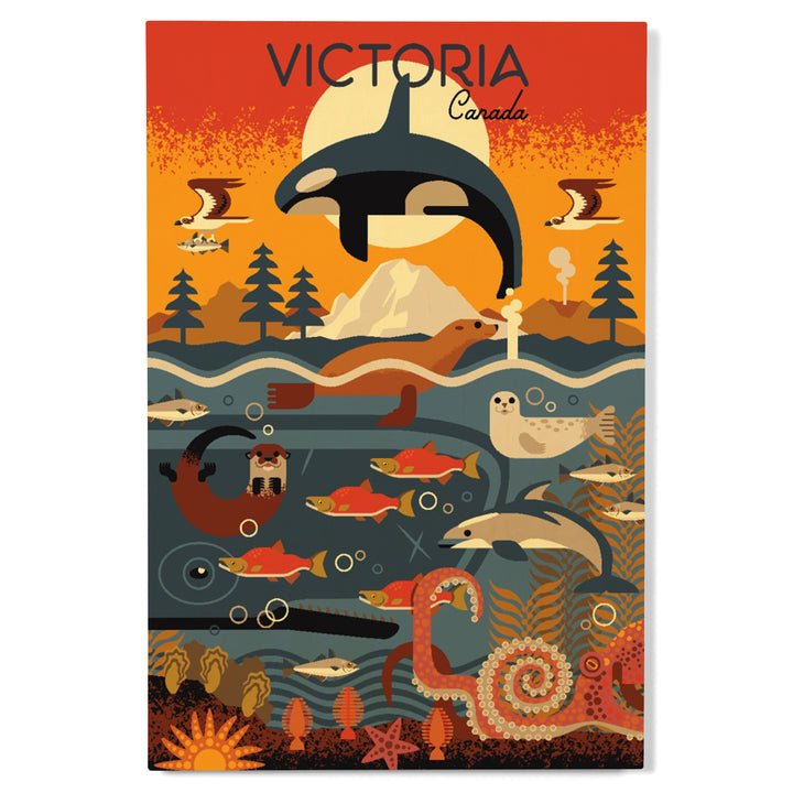 Victoria, Canada, Geometric, Marine Animals, Wood Signs and Postcards Wood Lantern Press