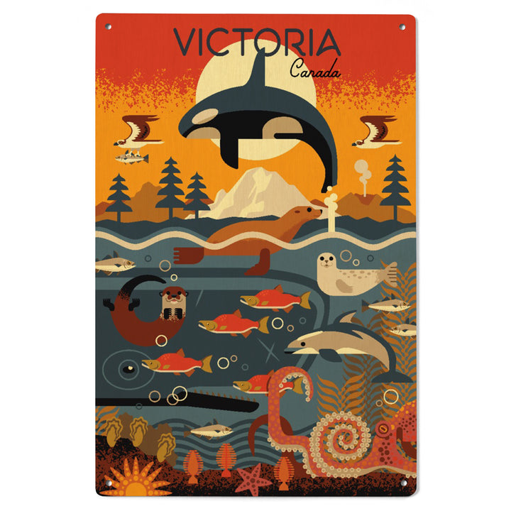Victoria, Canada, Geometric, Marine Animals, Wood Signs and Postcards Wood Lantern Press