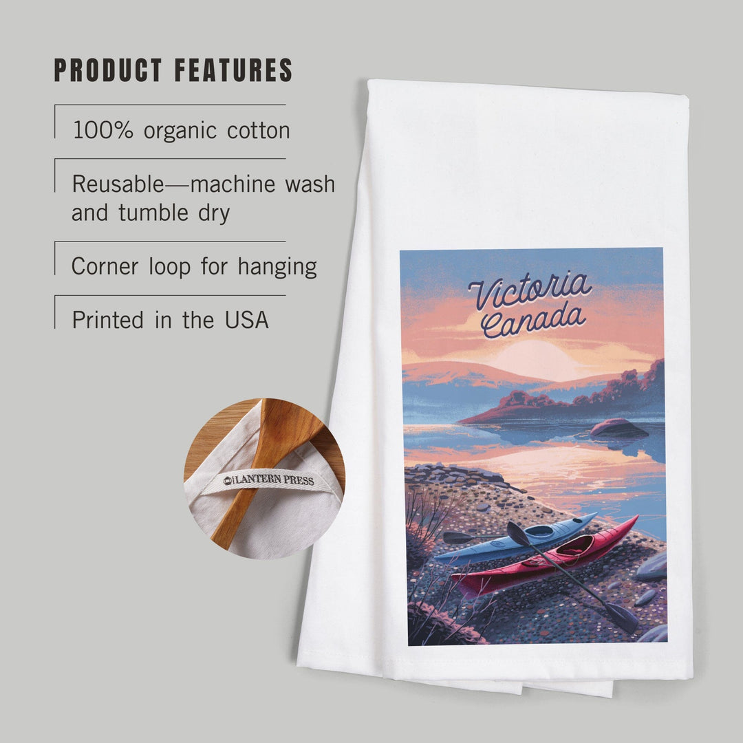 Victoria, Canada, Get Outside Series, Glassy Sunrise, Kayak, Organic Cotton Kitchen Tea Towels Kitchen Lantern Press
