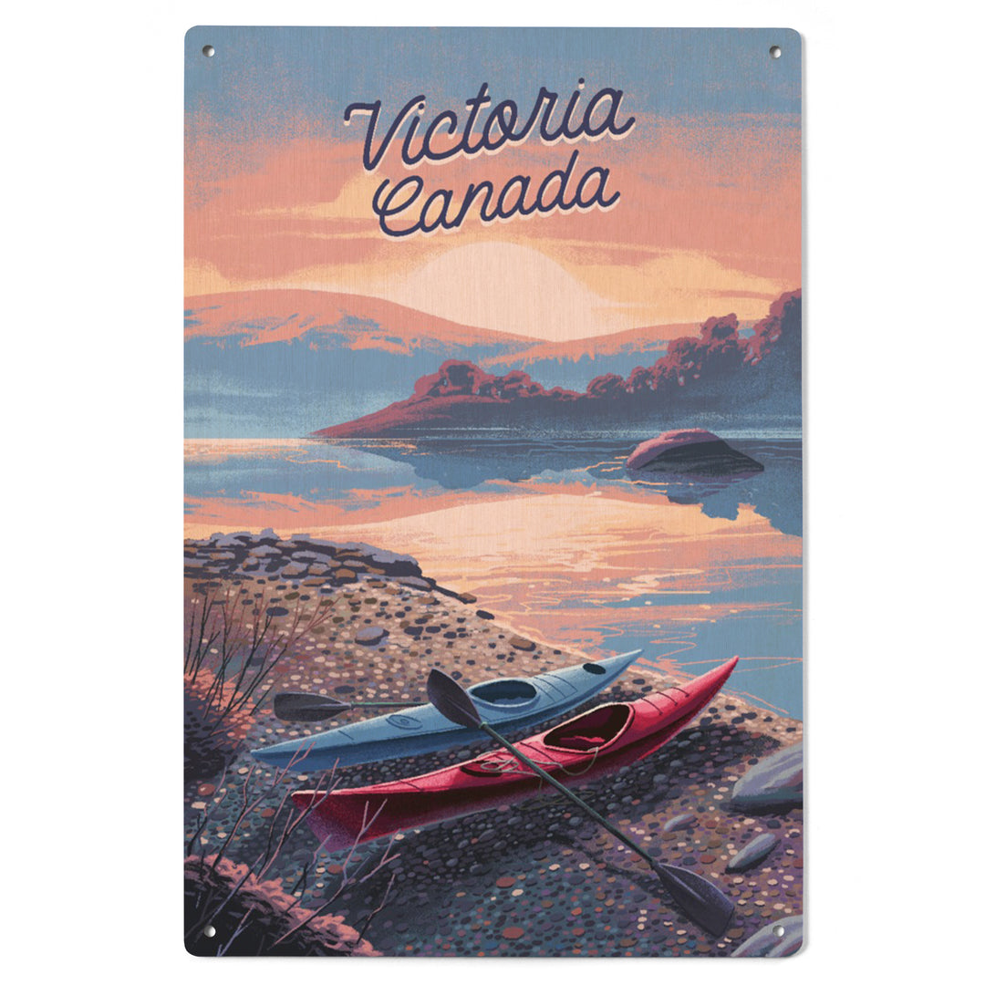 Victoria, Canada, Get Outside Series, Glassy Sunrise, Kayak, Wood Signs and Postcards Wood Lantern Press