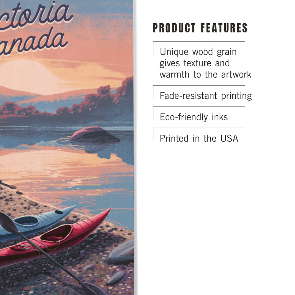 Victoria, Canada, Get Outside Series, Glassy Sunrise, Kayak, Wood Signs and Postcards Wood Lantern Press