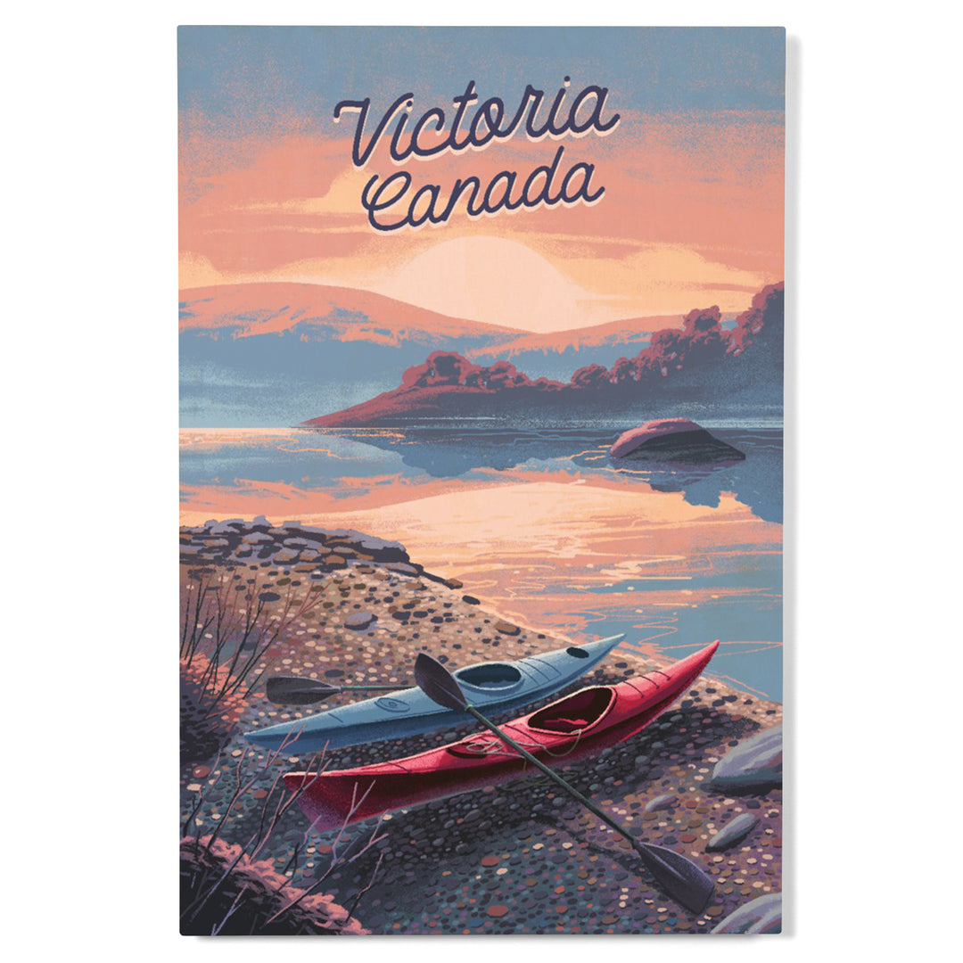 Victoria, Canada, Get Outside Series, Glassy Sunrise, Kayak, Wood Signs and Postcards Wood Lantern Press