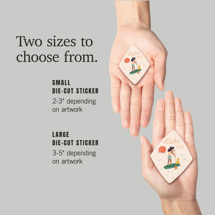 Vintage Summer Series, Lake Life Paddle Board, Contour, Vinyl Sticker Sticker Lantern Press