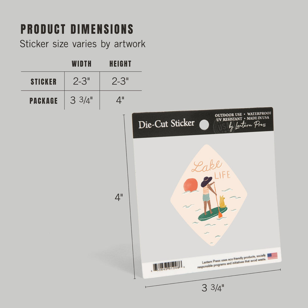 Vintage Summer Series, Lake Life Paddle Board, Contour, Vinyl Sticker Sticker Lantern Press