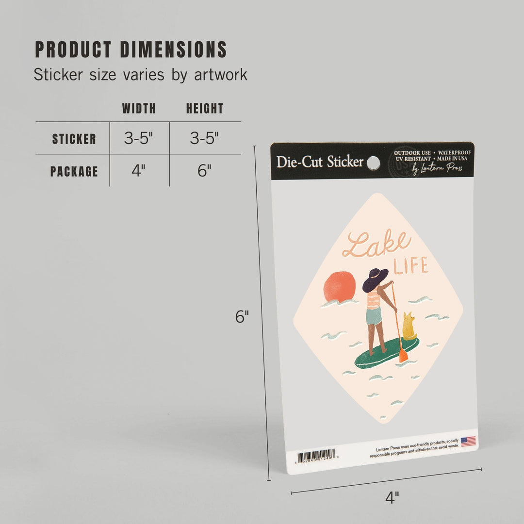 Vintage Summer Series, Lake Life Paddle Board, Contour, Vinyl Sticker Sticker Lantern Press