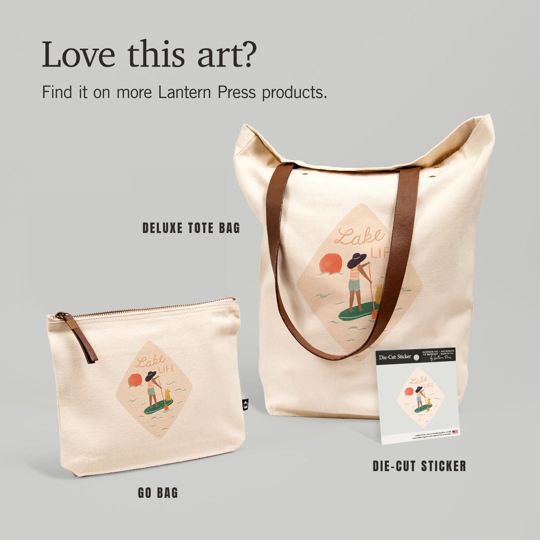 Vintage Summer Series, Lake Life Paddle Board, Contour, Vinyl Sticker Sticker Lantern Press
