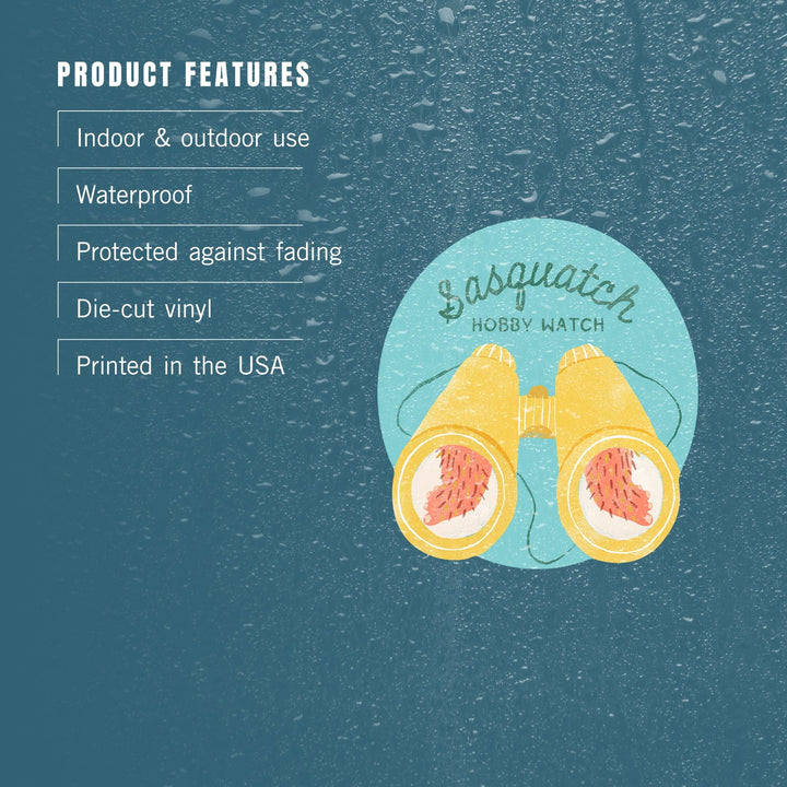 Vintage Summer Series, Sasquatch Hobby Watch Binoculars, Contour, Vinyl Sticker Sticker Lantern Press