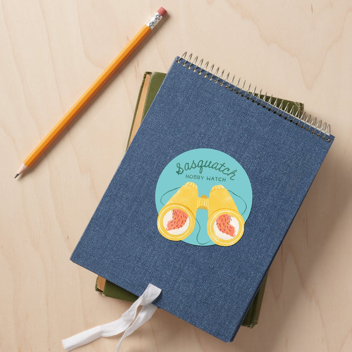Vintage Summer Series, Sasquatch Hobby Watch Binoculars, Contour, Vinyl Sticker Sticker Lantern Press