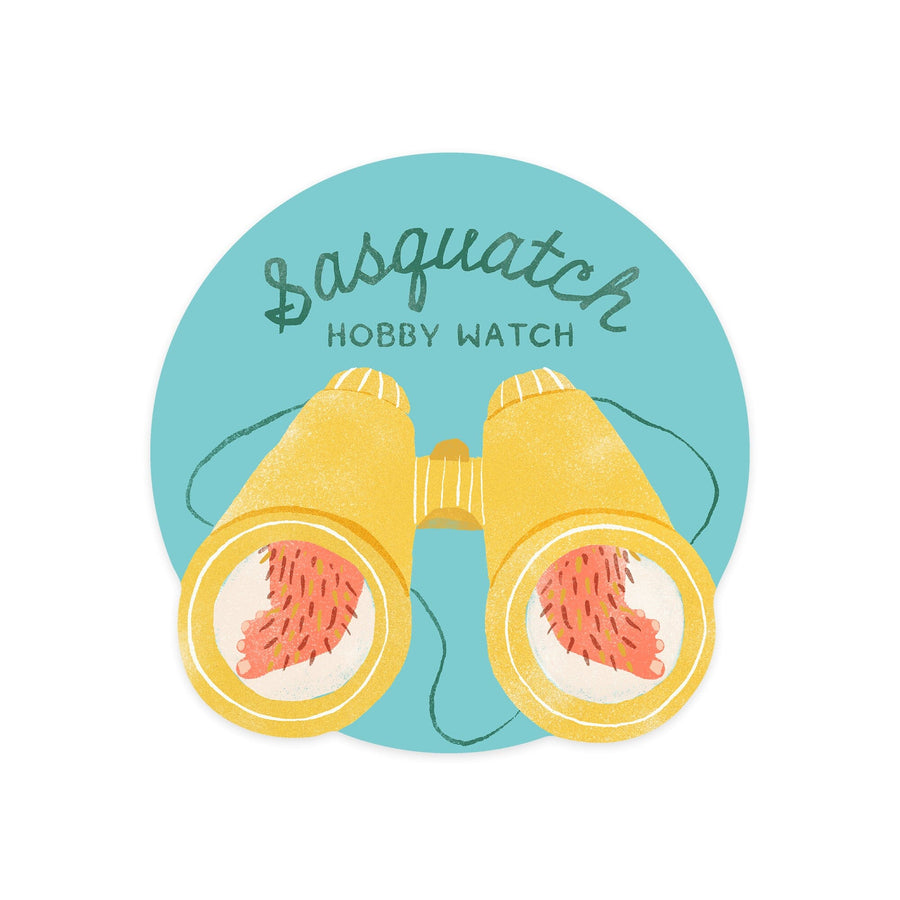 Vintage Summer Series, Sasquatch Hobby Watch Binoculars, Contour, Vinyl Sticker Sticker Lantern Press