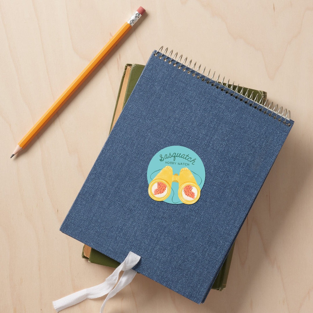 Vintage Summer Series, Sasquatch Hobby Watch Binoculars, Contour, Vinyl Sticker Sticker Lantern Press