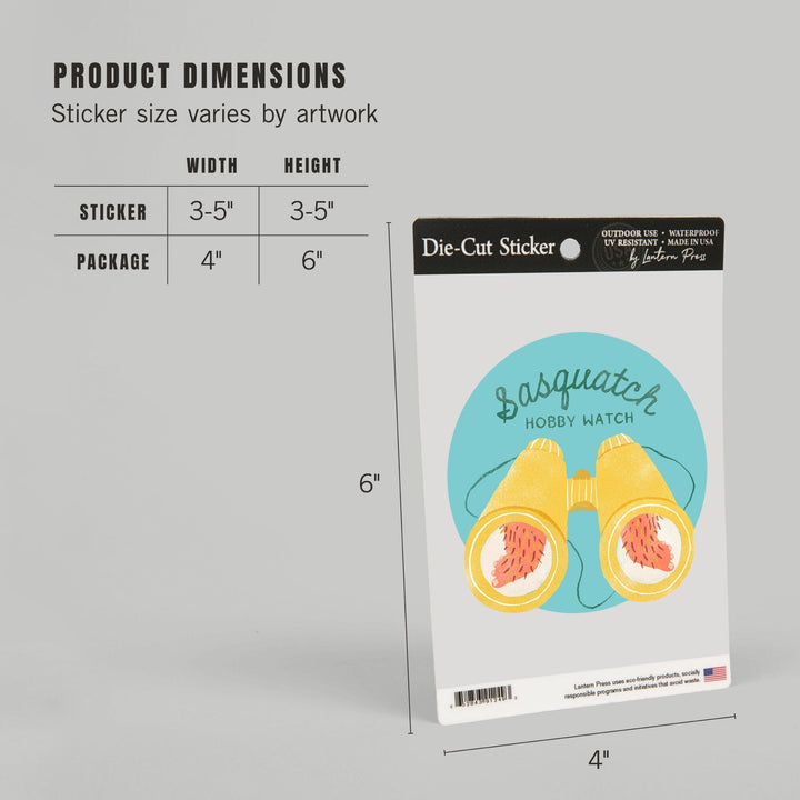 Vintage Summer Series, Sasquatch Hobby Watch Binoculars, Contour, Vinyl Sticker Sticker Lantern Press