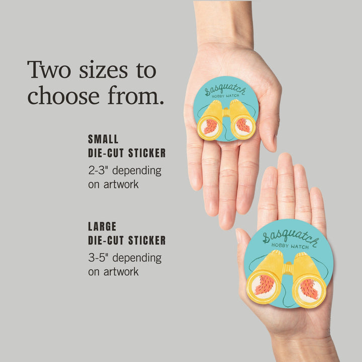 Vintage Summer Series, Sasquatch Hobby Watch Binoculars, Contour, Vinyl Sticker Sticker Lantern Press