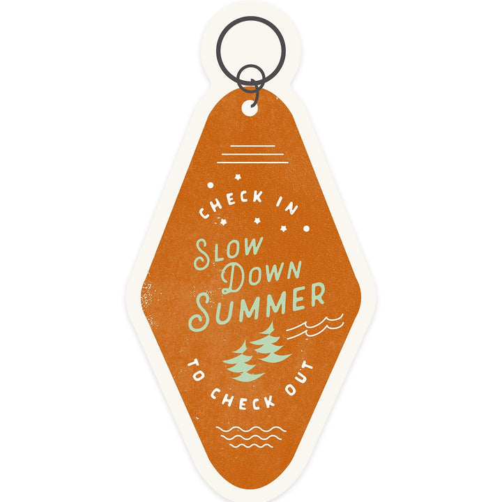 Vintage Summer Series, Slow Down Summer Key Fob, Contour, Vinyl Sticker Sticker Lantern Press