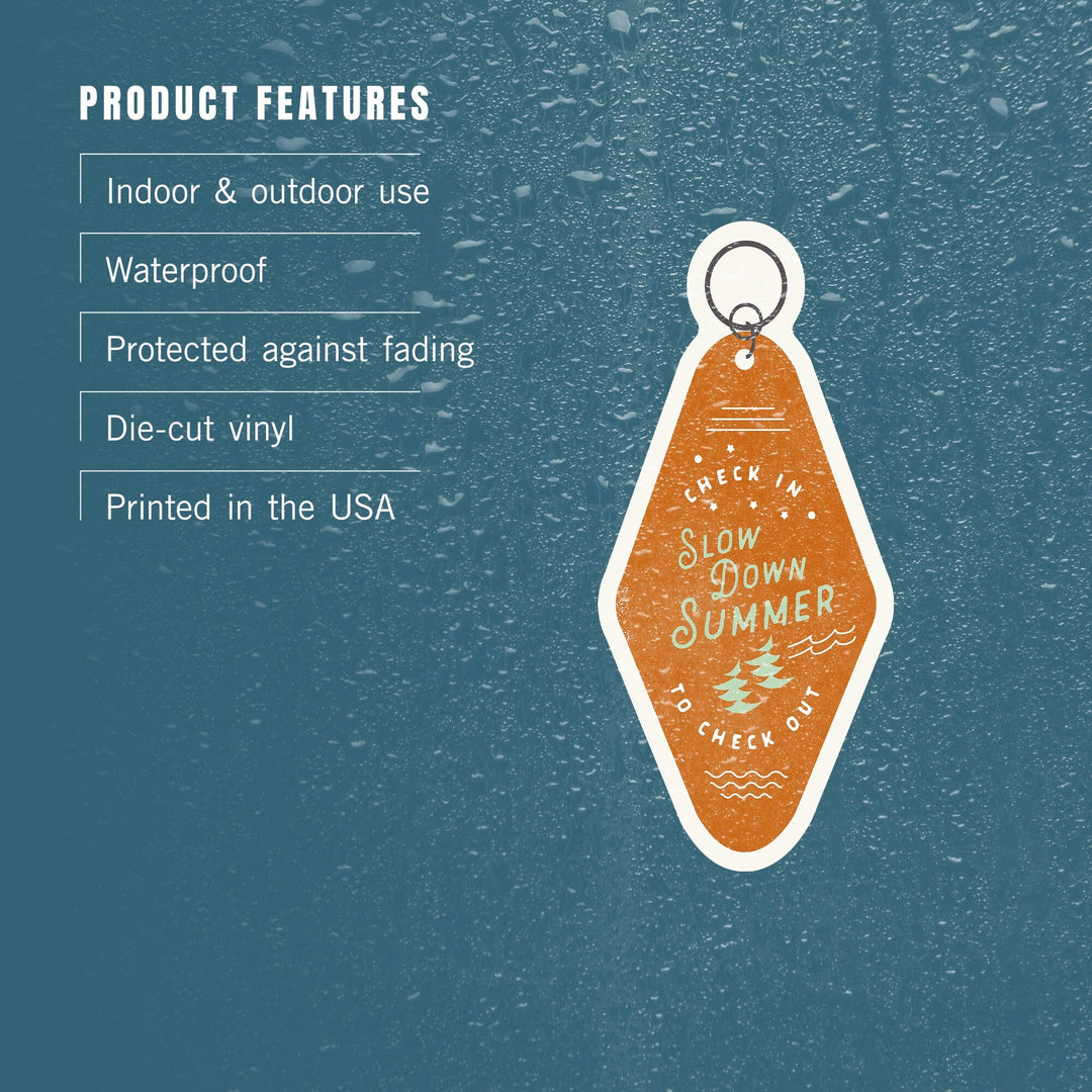Vintage Summer Series, Slow Down Summer Key Fob, Contour, Vinyl Sticker Sticker Lantern Press