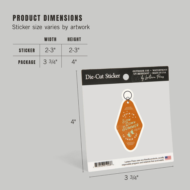 Vintage Summer Series, Slow Down Summer Key Fob, Contour, Vinyl Sticker Sticker Lantern Press