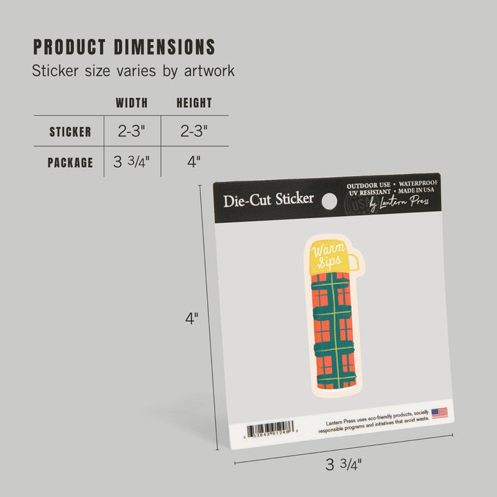 Vintage Summer Series, Warm Sips Thermos, Contour, Vinyl Sticker Sticker Lantern Press