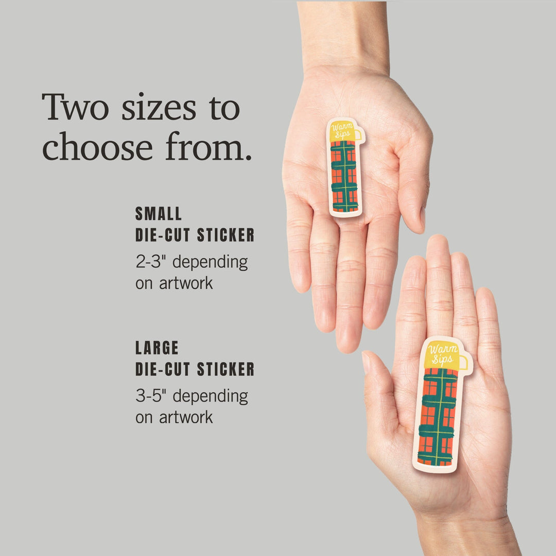 Vintage Summer Series, Warm Sips Thermos, Contour, Vinyl Sticker Sticker Lantern Press