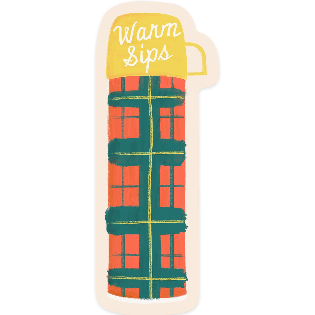 Vintage Summer Series, Warm Sips Thermos, Contour, Vinyl Sticker Sticker Lantern Press