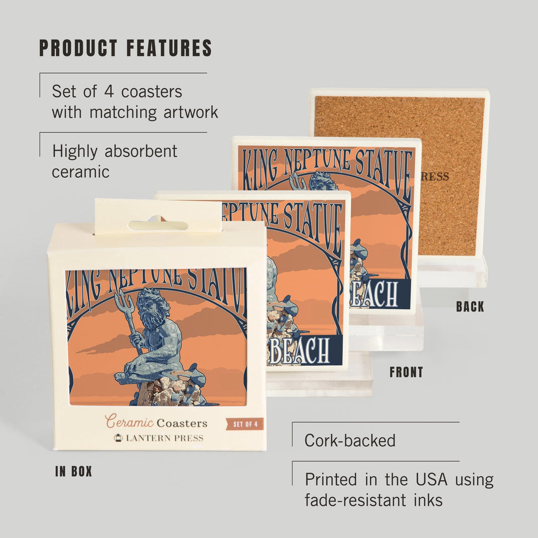 Virginia Beach, Virginia, King Neptune Statue, Coasters Coasters Lantern Press