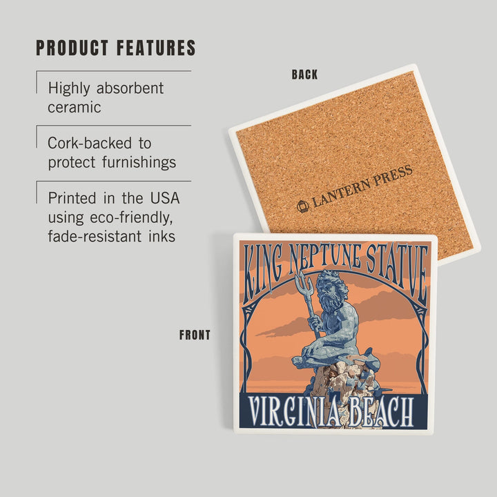 Virginia Beach, Virginia, King Neptune Statue, Coasters Coasters Lantern Press