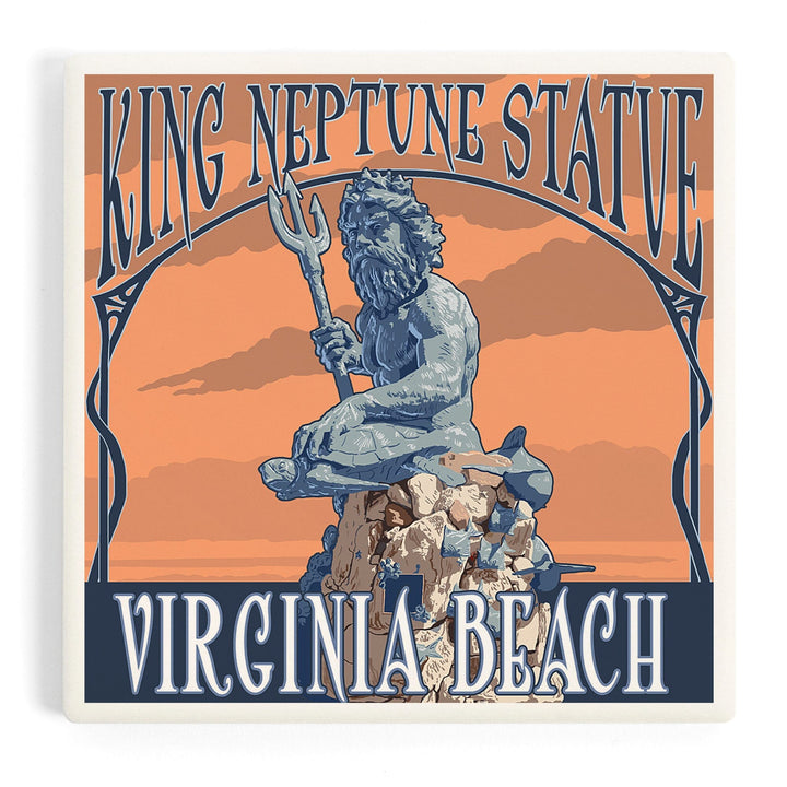 Virginia Beach, Virginia, King Neptune Statue, Coasters Coasters Lantern Press Coaster