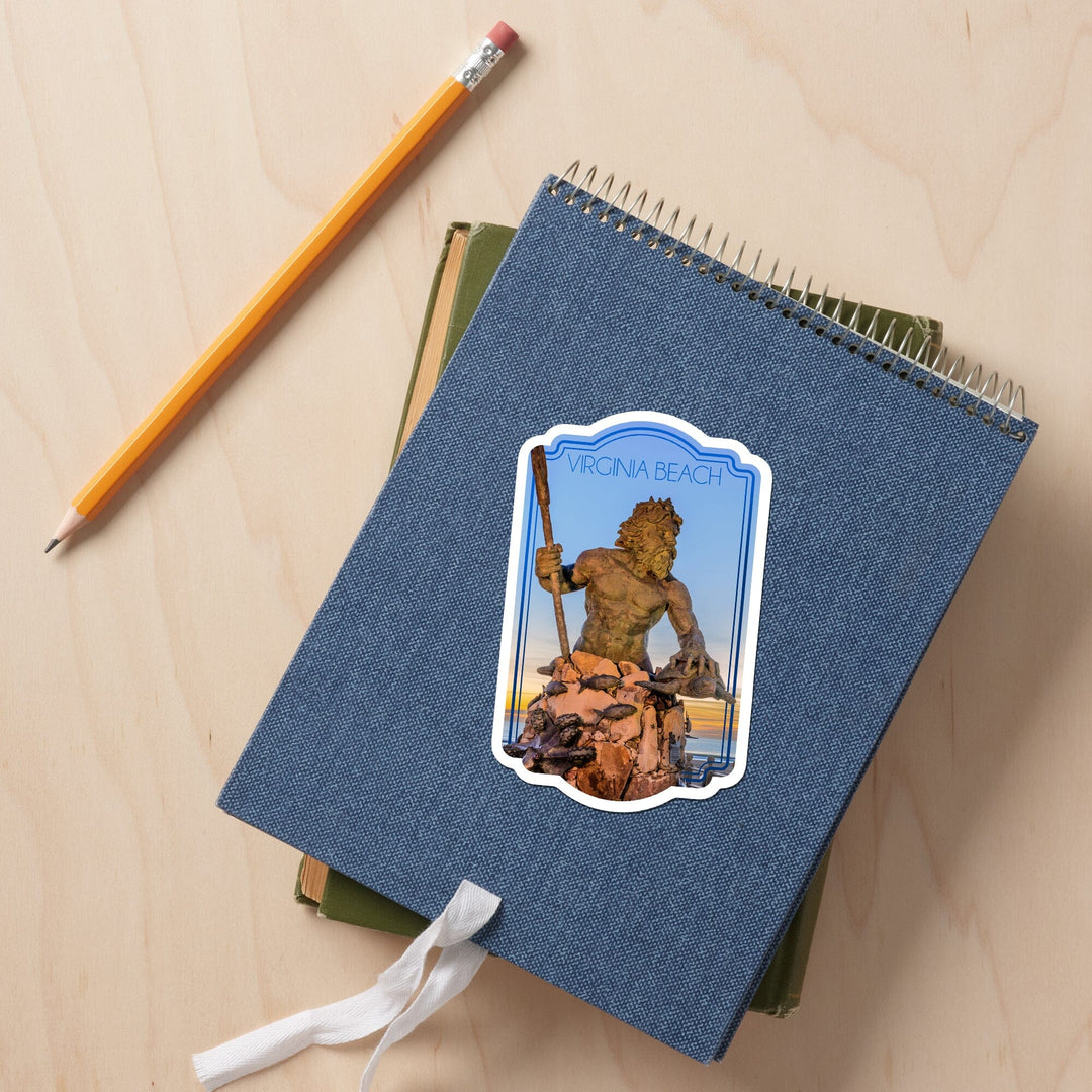 Virginia Beach, Virginia, King Neptune Statue, Contour, Vinyl Sticker Sticker Lantern Press