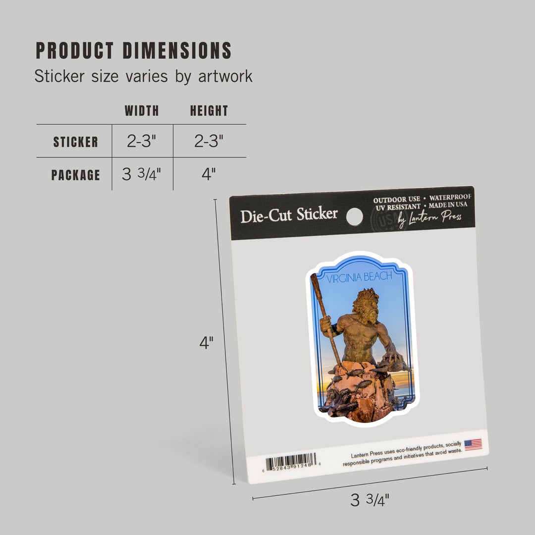 Virginia Beach, Virginia, King Neptune Statue, Contour, Vinyl Sticker Sticker Lantern Press