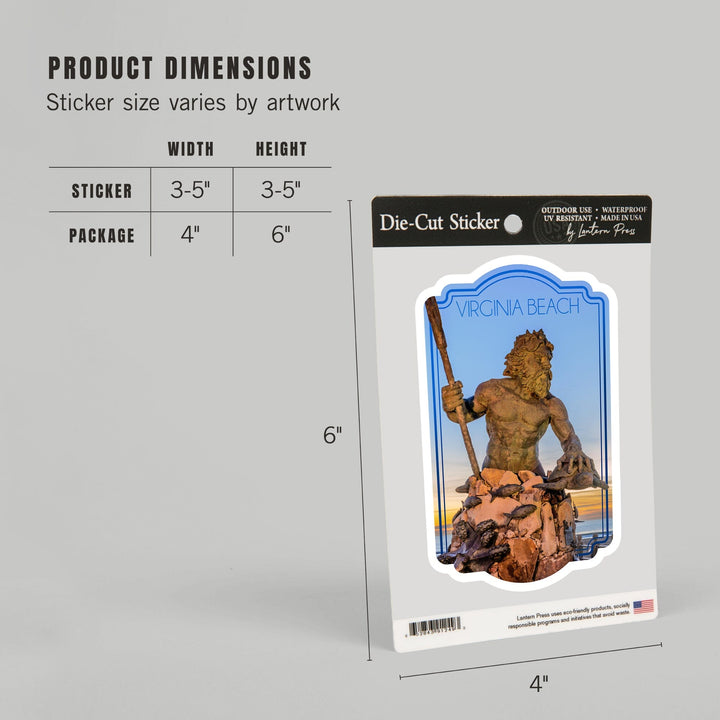 Virginia Beach, Virginia, King Neptune Statue, Contour, Vinyl Sticker Sticker Lantern Press