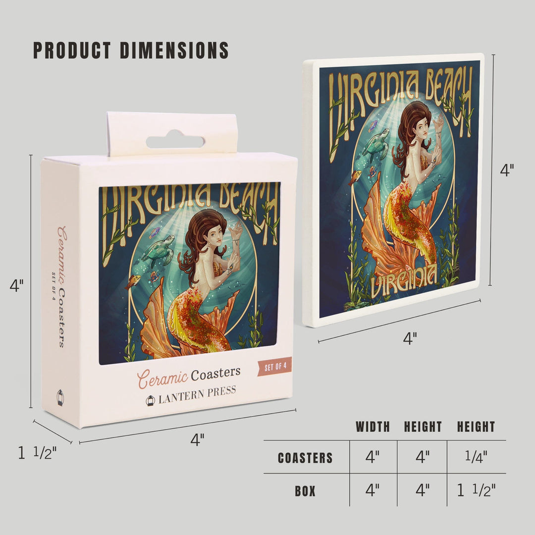 Virginia Beach, Virginia, Mermaid, Coasters Coasters Lantern Press