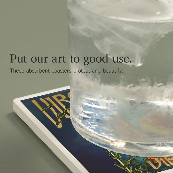 Virginia Beach, Virginia, Mermaid, Coasters Coasters Lantern Press