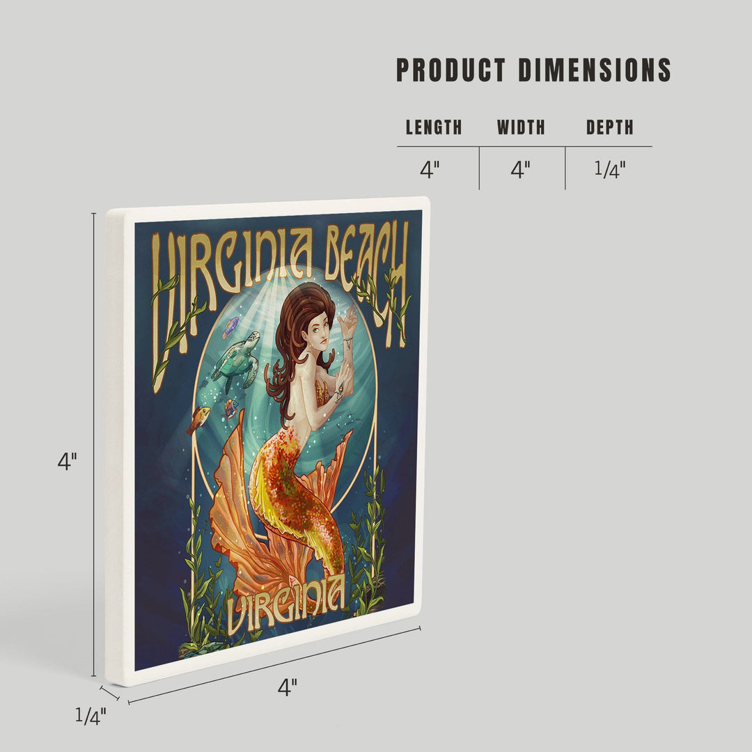 Virginia Beach, Virginia, Mermaid, Coasters Coasters Lantern Press