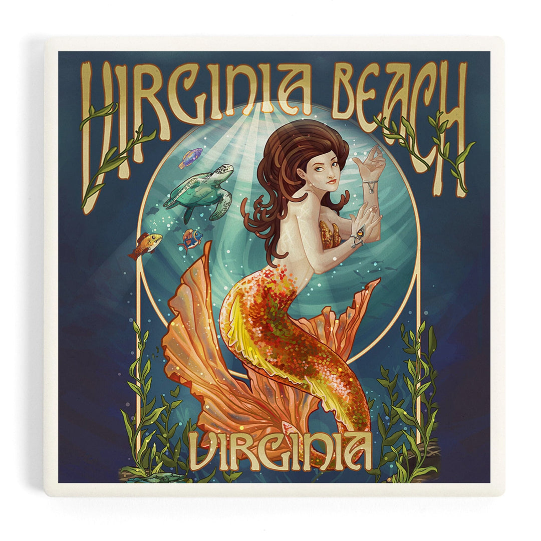 Virginia Beach, Virginia, Mermaid, Coasters Coasters Lantern Press Coaster