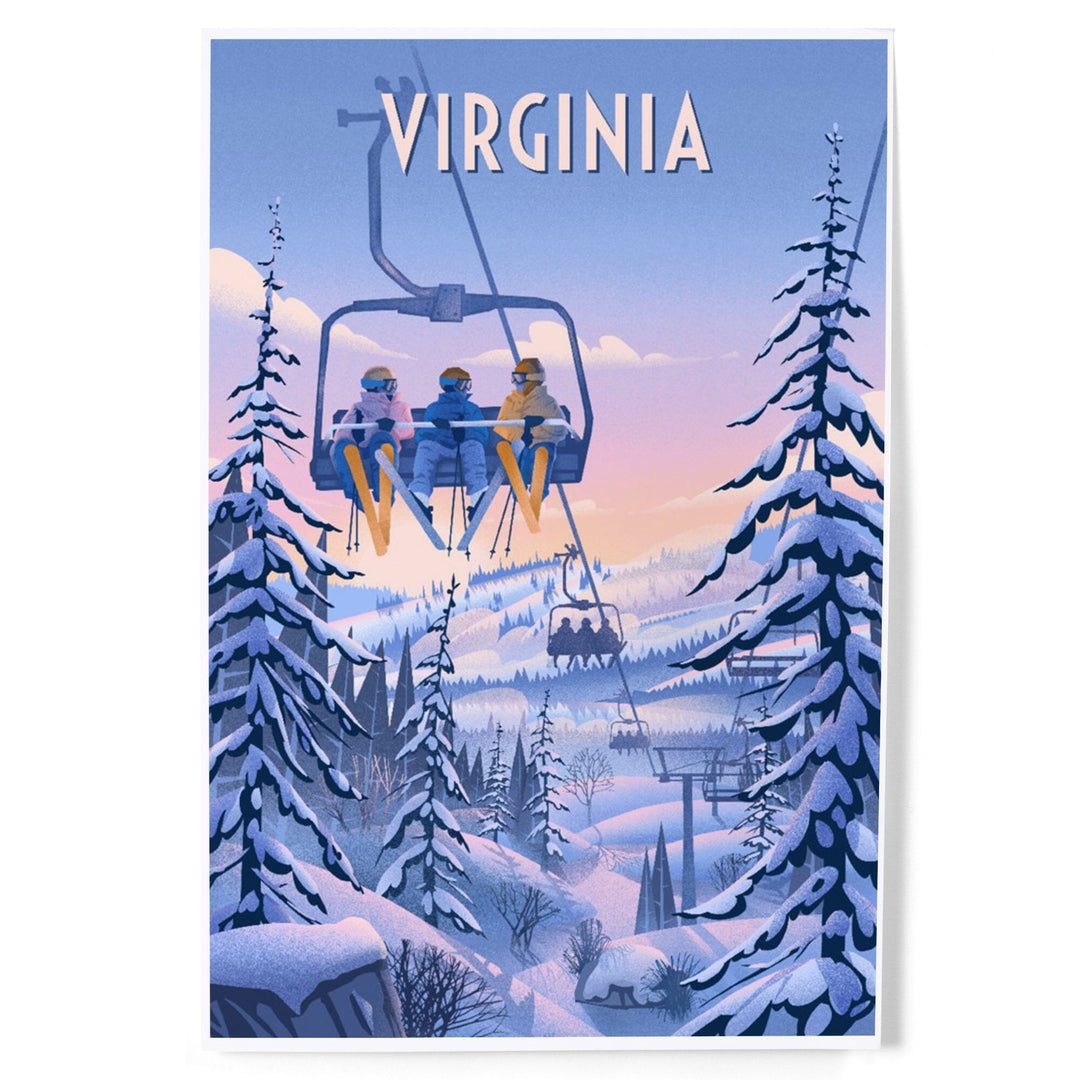 Virginia, Chill on the Uphill, Ski Lift, Art & Giclee Prints Art Lantern Press 12 x 18 Art Print