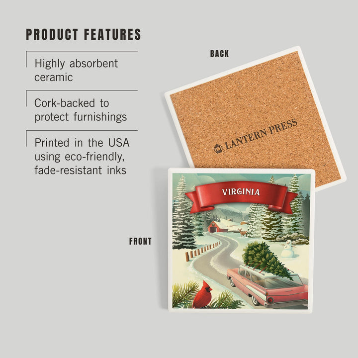 Virginia, Christmas Holiday Tradition, Coasters Coasters Lantern Press