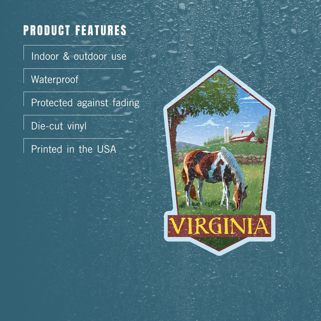 Virginia, Horse in Field, Contour, Vinyl Sticker Sticker Lantern Press