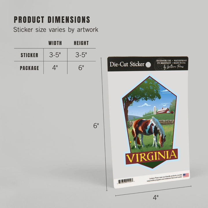 Virginia, Horse in Field, Contour, Vinyl Sticker Sticker Lantern Press