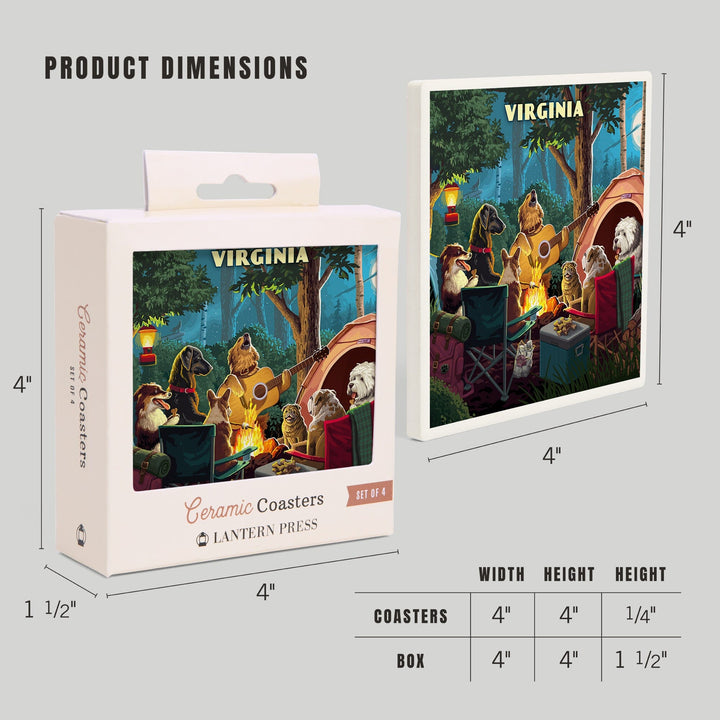 Virginia, Painterly, Pack Life, Dogs Around Campfire, Coasters Coasters Lantern Press