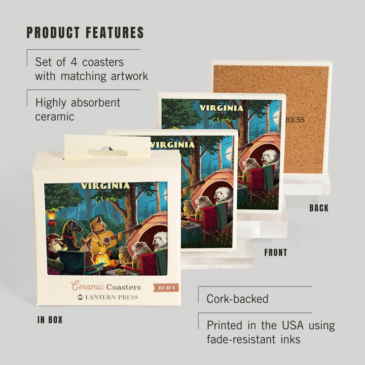 Virginia, Painterly, Pack Life, Dogs Around Campfire, Coasters Coasters Lantern Press